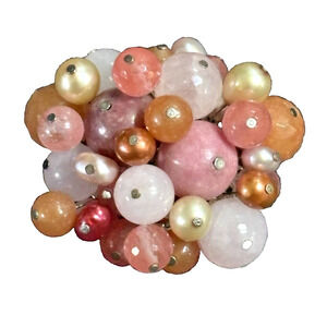 Pink Gemstones & Cultured Pearls Cluster Brooch Pink Pink Warm Tones Gemstones